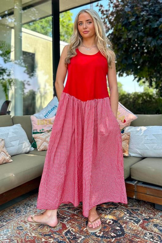 Arbi Gingham Sundress Chilli